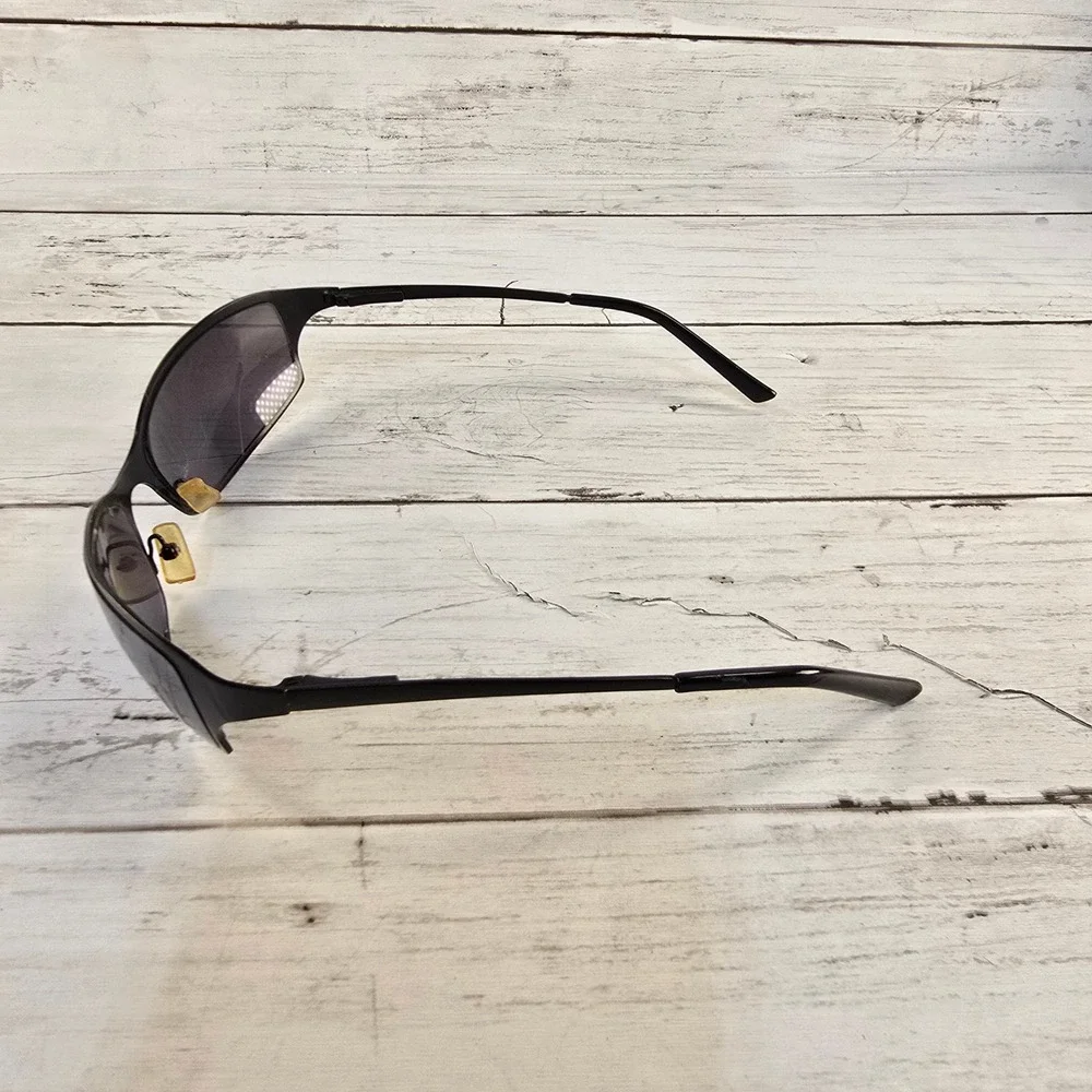 Black Metal Wrap Around‎ Sport Sunglasses Dark Tint Lenses Rectangular Frame